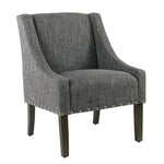 Benzara Fabric Upholstered Wooden Accent Chair with Swooping Arms and Nail Head Trim, Gray and Brown