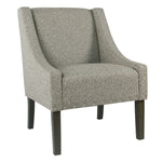 Benzara Fabric Upholstered Wooden Accent Chair with Swooping Arms and Nail Head Trim, Light Gray and Brown