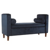 Benzara Velvet Upholstered Wooden Bench with Lift Top Storage and Two Bolster Pillows, Blue