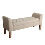 Benzara Fabric Upholstered Wooden Bench with Button Tufted Lift Top Storage, Beige