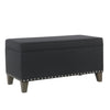 Benzara Fabric Upholstered Wooden Storage Bench with Nail Head Trim Accent, Black