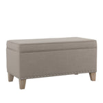 Benzara Fabric Upholstered Wooden Storage Bench with Nail Head Trim Accent, Brown