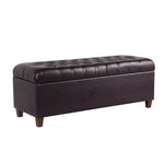 Benzara Leatherette Upholstered Wooden Bench with Button Tufted Lift Top Storage, Brown