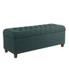 Benzara Fabric Upholstered Wooden Bench with Button Tufted Lift Top Storage, Blue