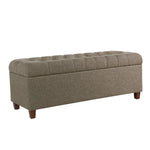 Benzara Fabric Upholstered Wooden Bench with Button Tufted Lift Top Storage, Gray