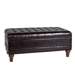 Benzara Leatherette Upholstered Wooden Bench with Button Tufted Lift Top Storage, Brown