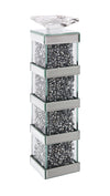 Benzara Glass Candle Holder with Faux Crystals and Mirror, Silver