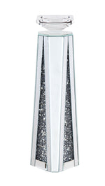 Benzara Wood and Glass Candle Holder with Faux Crystal Inserts, Clear, , Large
