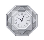 Benzara Octagonal Shaped Mirrored Frame Wall Clock with Faux Crystal Inlay, Silver