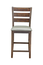 Benzara Wooden Pub Height Chairs with Slatted Back and Footrest, Set of 2, Brown and Gray