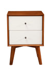 Benzara Stylish Wooden Nightstand with Two Drawers and Flared Legs, Brown and White