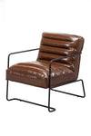 Benzara Faux Leather Upholstered Metal Accent Chair with Horizontal Line Design, Brown and Black