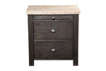 Benzara Wooden Nightstand with Two Drawers and Pull Out Tray, Brown and Beige