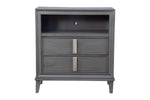 Benzara Transitional Style Wooden Media Chest with Two Drawers and One Open Shelf, Gray