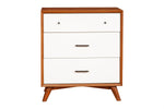 Benzara Modern Style Wooden Chest with Three Drawers and Flared Legs, Brown and White
