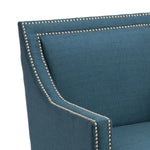 Benzara Polyester Upholstered Wooden Arm Chair with Nailhead Trim Detail, Blue And Black