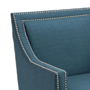 Benzara Polyester Upholstered Wooden Arm Chair with Nailhead Trim Detail, Blue And Black