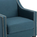 Benzara Polyester Upholstered Wooden Arm Chair with Nailhead Trim Detail, Blue And Black