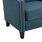 Benzara Polyester Upholstered Wooden Arm Chair with Nailhead Trim Detail, Blue And Black