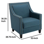 Benzara Polyester Upholstered Wooden Arm Chair with Nailhead Trim Detail, Blue And Black