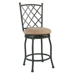 Benzara Metal Framed Counter Stool with Fabric Upholstered seat and Designer Back, Beige and Black