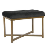 Benzara Metal Framed Ottoman with Button Tufted Velvet Upholstered Seat, Black and Gold