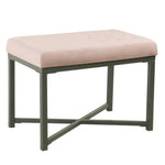 Benzara Metal Framed Ottoman with Button Tufted Velvet Upholstered Seat, Pink and Gray
