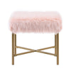 Benzara Square Faux Fur Upholstered Ottoman with Tubular Metal Legs and X Shape Base, Pink and Gold
