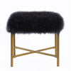 Benzara Square Faux Fur Upholstered Ottoman with Tubular Metal Legs and X Shape Base, Black and Gold
