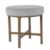 Benzara Round Shape Metal Framed Ottoman with Velvet Upholstered Seat, Gray and Brown