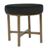 Benzara Round Shape Metal Framed Ottoman with Velvet Upholstered Seat, Black and Brown