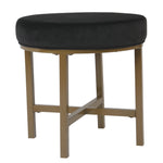 Benzara Round Shape Metal Framed Ottoman with Velvet Upholstered Seat, Black and Brown