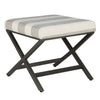 Benzara Stripe Pattern Fabric Upholstered Ottoman with X Shape Metal Legs, Cream and Gray