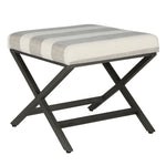 Benzara Stripe Pattern Fabric Upholstered Ottoman with X Shape Metal Legs, Cream and Gray