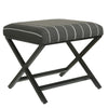 Benzara Vertical Stripe Pattern Fabric Upholstered Ottoman with X Shape Metal Legs, Gray and Black