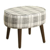 Benzara Plaid Pattern Fabric Upholstered Oval Stool with Wooden Tapered Legs, Black and White