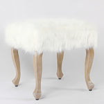 Benzara Wooden Ottoman with Faux Fur Upholstered Seat and Cabriole Legs, White and Brown