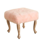 Benzara Square Wooden Stool with Faux Fur Upholstered Seat and Cabriole Legs, Pink and Brown