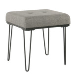 Benzara Metal Framed Stool Ottoman with Fabric Upholstered Tufted Seat, Gray and Black