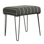 Benzara Metal Framed Stool Ottoman with Stripe Patterned Fabric Upholstered Seat, Gray and Black