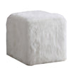 Benzara Faux Fur Upholstered Wooden Ottoman in Cube Shape, White