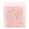 Benzara Faux Fur Upholstered Wooden Ottoman in Cube Shape, Pink