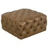 Benzara Faux Leather Upholstered Wooden Ottoman with Button Tufted Detailing, Brown