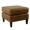Benzara Faux Leather Upholstered Pillowtop Ottoman with Wooden Tapered Legs, Brown and Black