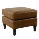 Benzara Faux Leather Upholstered Pillowtop Ottoman with Wooden Tapered Legs, Brown and Black