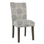 Benzara Medallion Pattern Fabric Upholstered Parsons Chair with Wooden Legs, Gray and Brown,