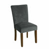 Benzara Velvet Upholstered Parson Dining Chair with Wooden Legs, Gray and Brown,