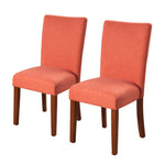 Benzara Fabric Upholstered Parson Dining Chair with Wooden Legs, Orange and Brown,
