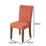 Benzara Fabric Upholstered Parson Dining Chair with Wooden Legs, Orange and Brown,