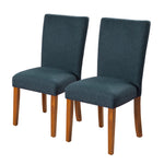 Benzara Fabric Upholstered Parson Dining Chair with Wooden Legs, Navy Blue and Brown,